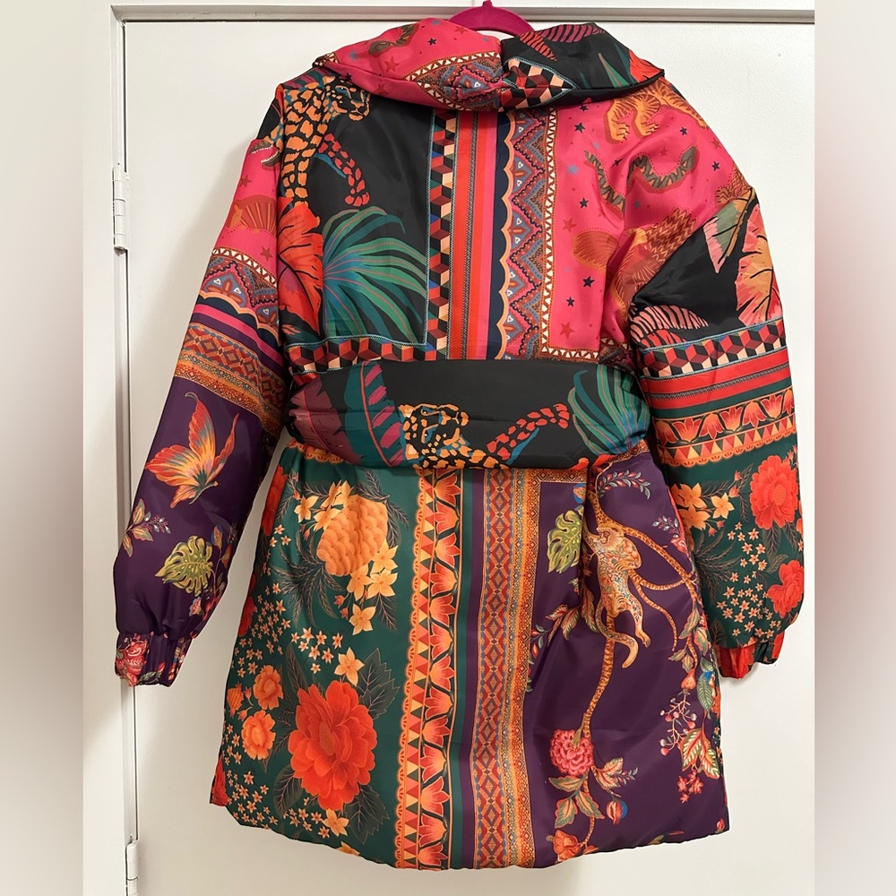 Farm Rio Mixed Scarves Kimono Puffer Jacket in Multi - Picture 10 of 10